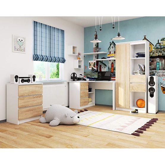 ECKSCHREIBTISCH B16 124 cm LINKS 3 SCHUBLADEN PK WEIß / SONOMA