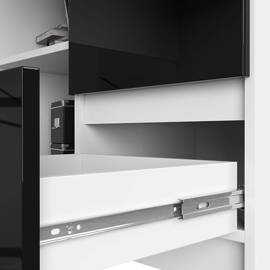 ECKSCHREIBTISCH B16 124 cm RECHTS 3 SCHUBLADEN PK WEISS / SCHWARZ GLANZ