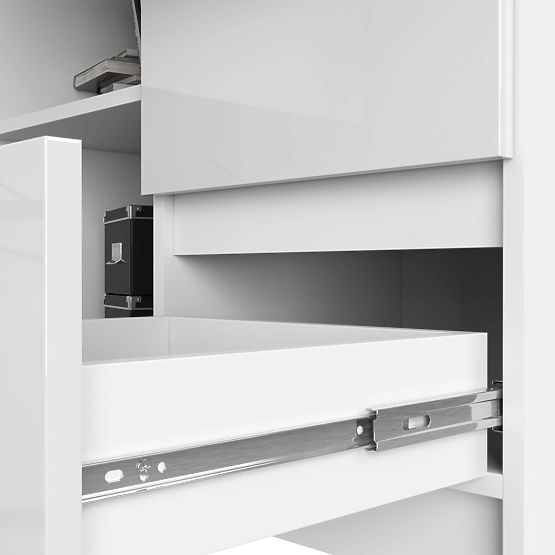 ECKSCHREIBTISCH B16 124 cm RECHTS 3 SCHUBLADEN PK WEISS / WEISS HOCHGLANZ