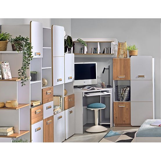 Eckschreibtisch L11 - Weiß / Eiche