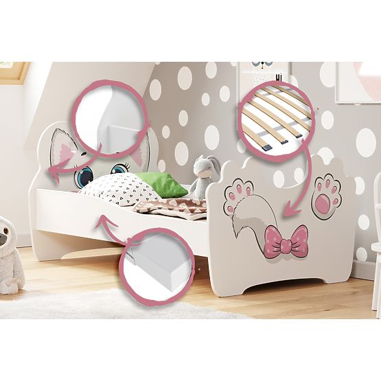 Einzelbett Pink Cat 160x80 mit Matratze