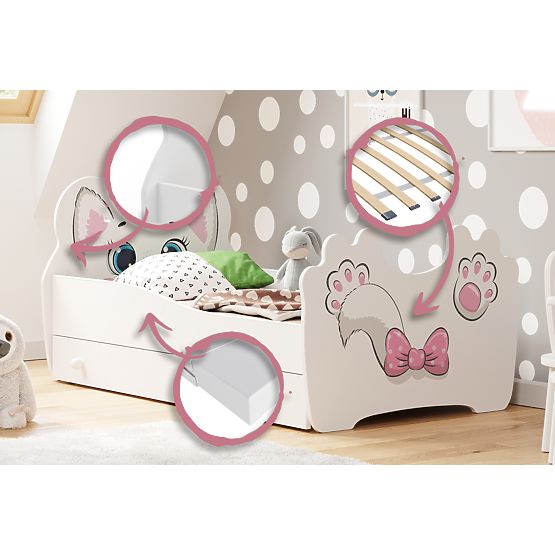Einzelbett Pink Cat 160x80 mit Schublade