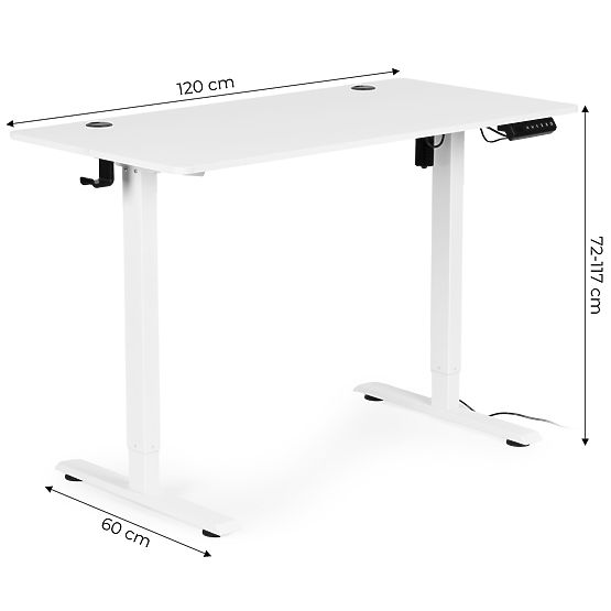 Elektrisch höhenverstellbarer Tisch 120x60 cm, Höhe 72-117 cm, weiß ModernHome
