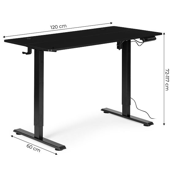 Elektrisch höhenverstellbarer Tisch 120x60 cm, höhenverstellbar 72-117 cm, schwarz, ModernHome