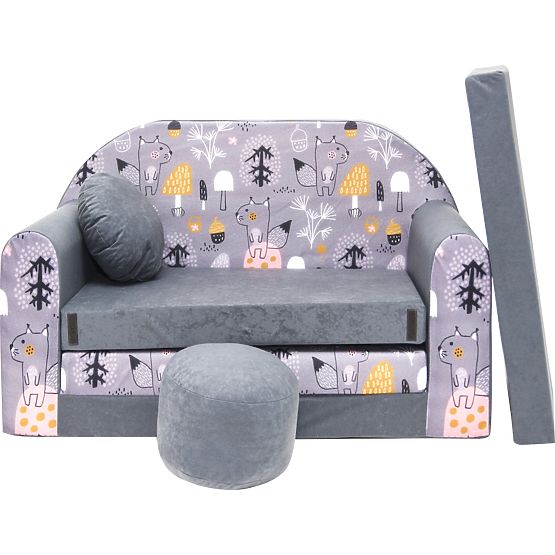 Kindersofa Wald mit Eichhörnchen - grau