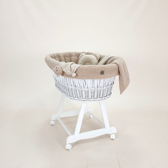 Geflochtener Teddy-Babykorb - weiße Farbe mit beiger Ausstattung