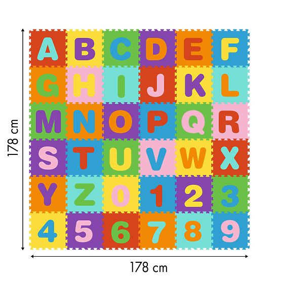 Große EVA-Schaumstoffmatte für Kinder Buchstaben Zahlen 178x178 cm 36 Stück ECOTOYS