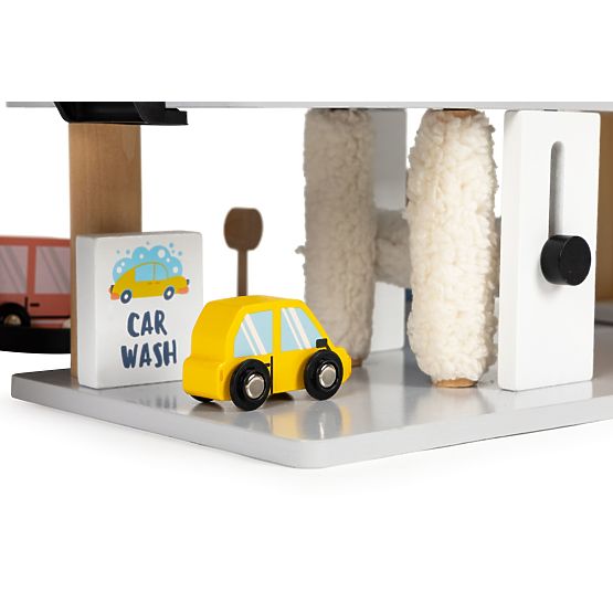 Große Holzgarage mit Aufzug + Autos, Hubschrauber, Waschanlage ECOTOYS