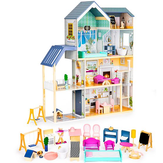 Großes Holzpuppenhaus 138 cm Residenz Maya 28 Stk. ECOTOYS