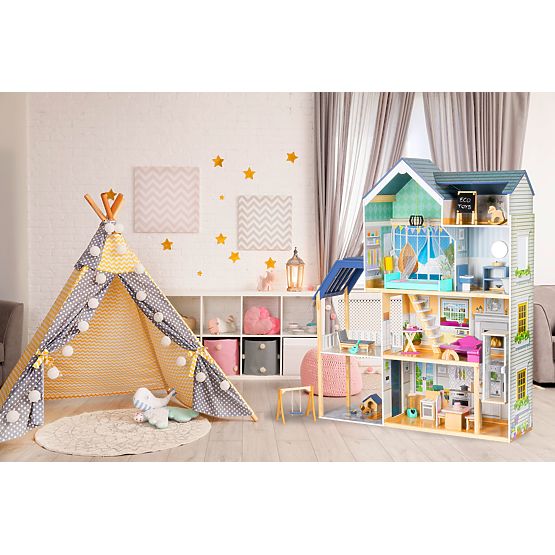 Großes Holzpuppenhaus 138 cm Residenz Maya 28 Stk. ECOTOYS