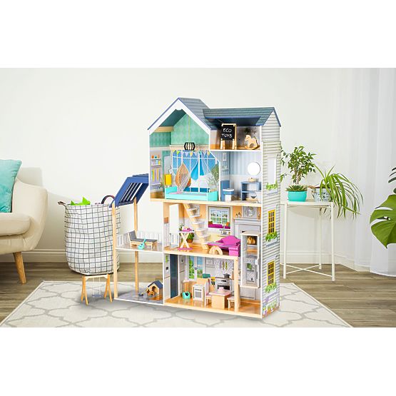 Großes Holzpuppenhaus 138 cm Residenz Maya 28 Stk. ECOTOYS