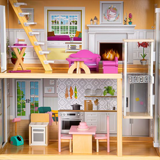 Großes Holzpuppenhaus 138 cm Residenz Maya 28 Stk. ECOTOYS