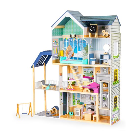 Großes Holzpuppenhaus 138 cm Residenz Maya 28 Stk. ECOTOYS