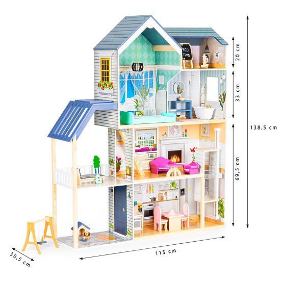 Großes Holzpuppenhaus 138 cm Residenz Maya 28 Stk. ECOTOYS