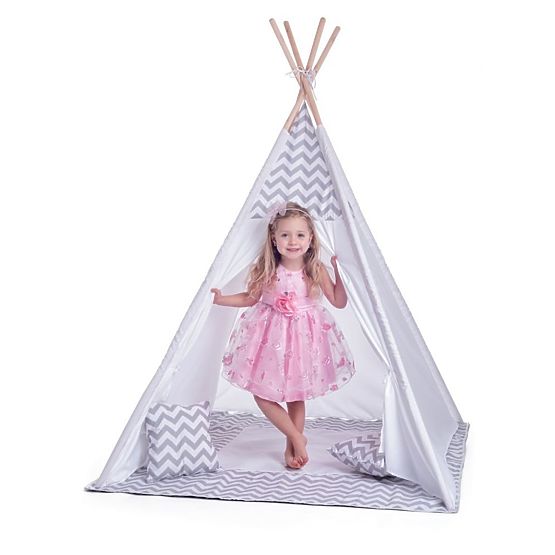 Kinder-Tipi-Zelt grau-weiß