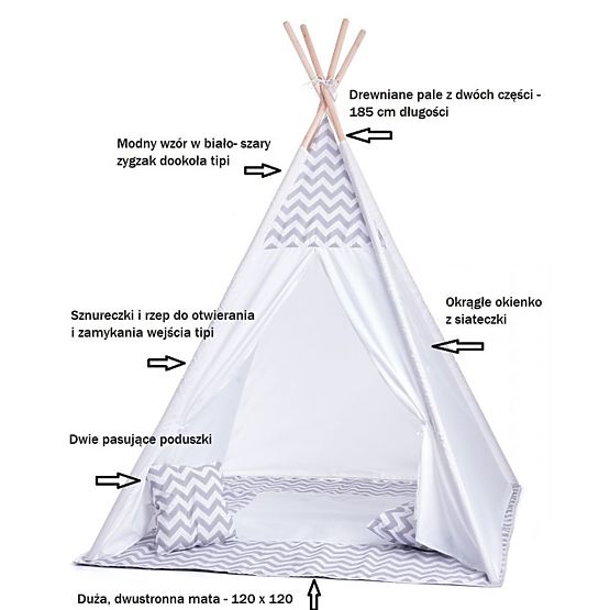 Kinder-Tipi-Zelt grau-weiß