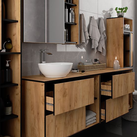 HÄNGENDER BADEZIMMERSCHRANK VAMI W35 1D 1W EICHE CRAFT / SCHWARZ