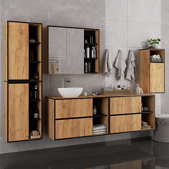HÄNGENDER BADEZIMMERSCHRANK VAMI W35 1D 1W EICHE CRAFT / SCHWARZ