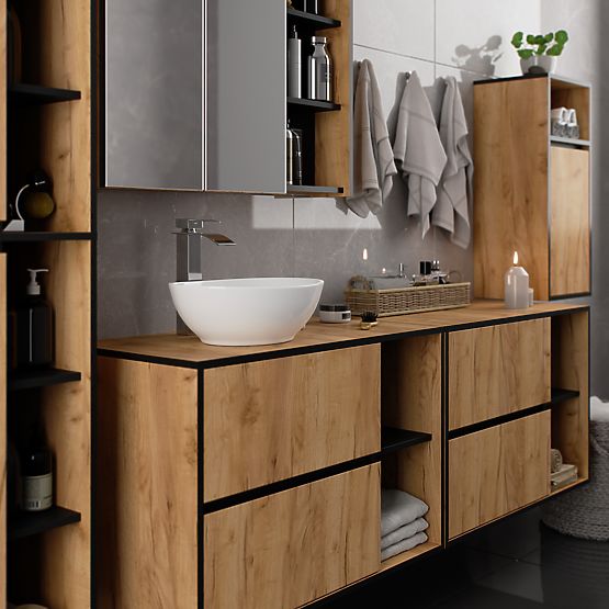 HÄNGENDER BADEZIMMERSCHRANK VAMI W35 1D 1W EICHE CRAFT / SCHWARZ