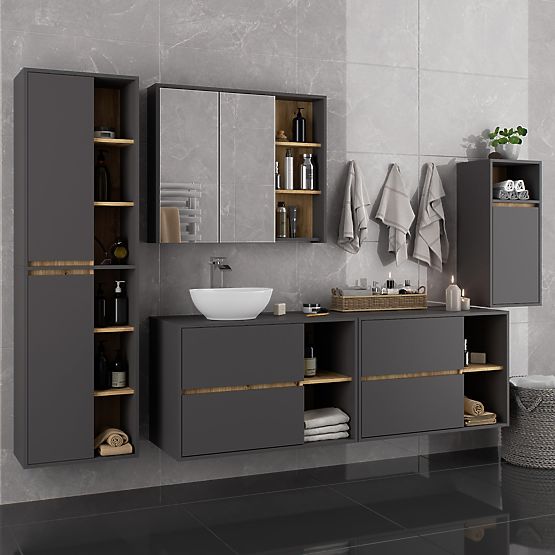 HÄNGENDER BADEZIMMERSCHRANK VAMI W35 1D 1W GRAPHITGRAU / EICHE ARTISAN