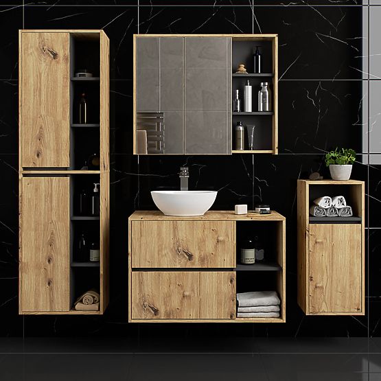 HÄNGENDER BADEZIMMERSCHRANK VAMI W50 2D 6P EICHE ARTISAN / GRAFIT GRAU