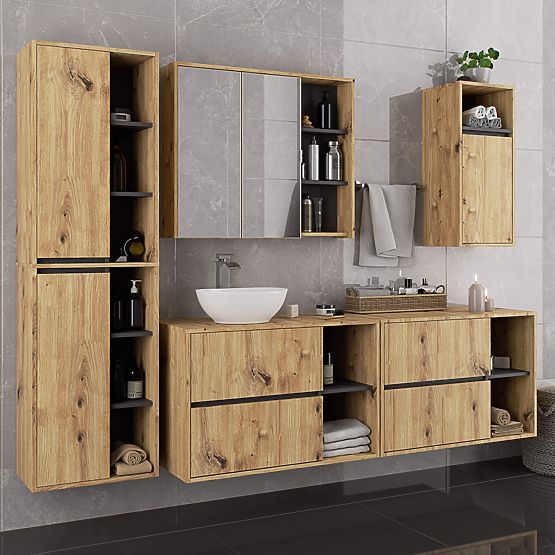 HÄNGENDER BADEZIMMERSCHRANK VAMI W50 2D 6P EICHE ARTISAN / GRAFIT GRAU