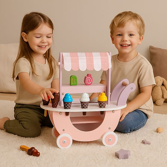 Holz-Eiswagen für Kinderladen mit 12 Elementen ECOTOYS