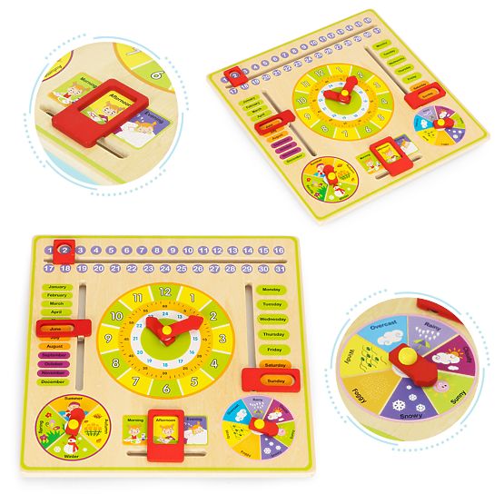 Holz-Lernspielzeug Kalender Uhr ECOTOYS