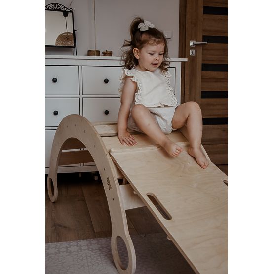 Holz-Montessori-Schaukel mit Rutsche/Kletterwand L - natur