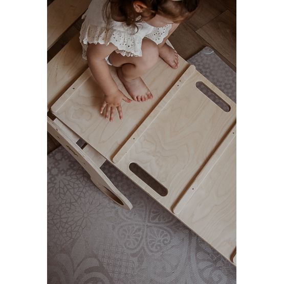 Holz-Montessori-Schaukel mit Rutsche/Kletterwand L - natur