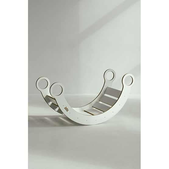 Holz-Montessori-Schaukel mit Rutsche/Kletterwand L - weiß