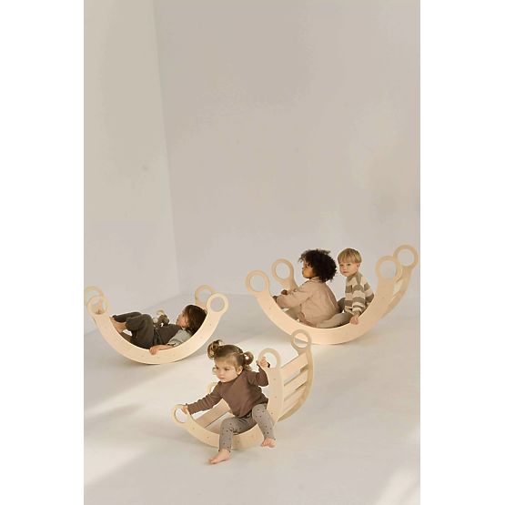 Holz-Montessori-Schaukel mit Rutsche/Leiter M - natur