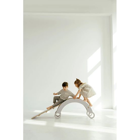 Holz-Montessori-Schaukel mit Rutsche/Leiter M - weiß