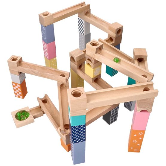 Holz-Pastell-Murmelbahn 53 Stück