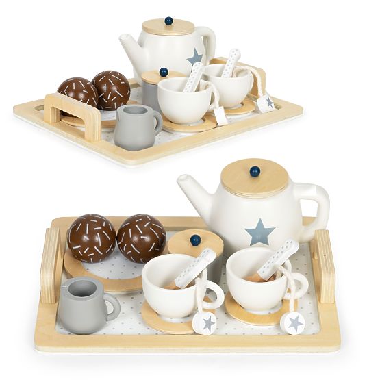 Holz Teeset Kanne Tassen 17 Elemente ECOTOYS
