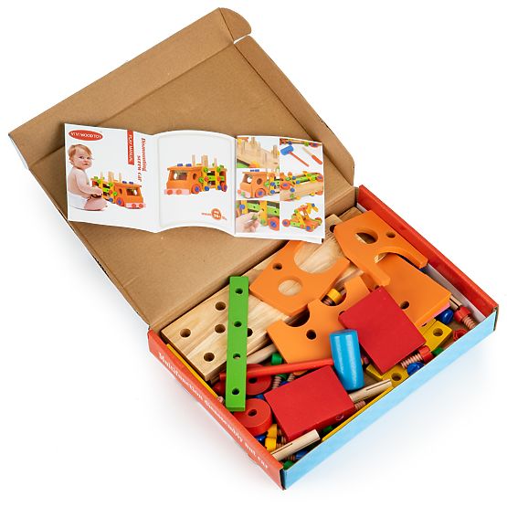 Holzbaukasten mit Werkzeug