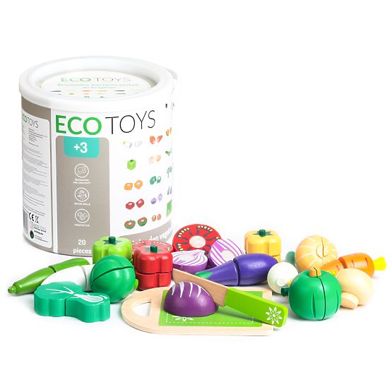 Holzgemüse zum Schneiden für Kinder, 20 Stück ECOTOYS