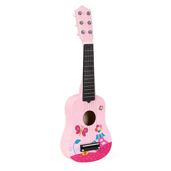 Holzgitarre für Kinder, Metall-Saiten, Plektrum, rosa ECOTOYS