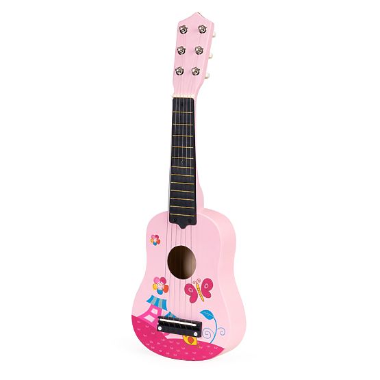 Holzgitarre für Kinder, Metall-Saiten, Plektrum, rosa ECOTOYS
