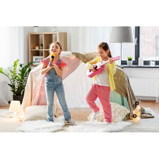 Holzgitarre für Kinder, Metall-Saiten, Plektrum, rosa ECOTOYS