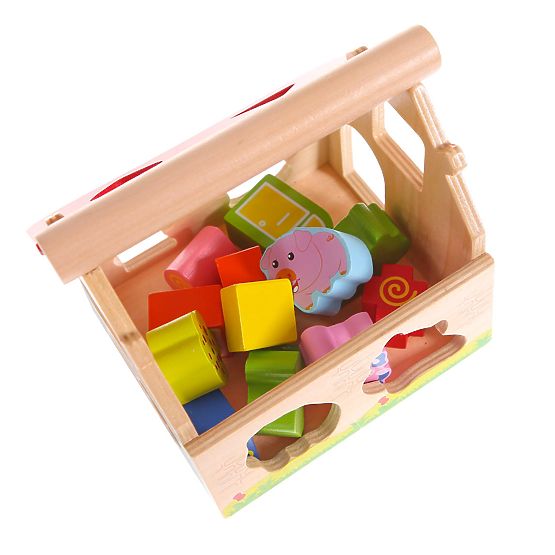 Holzhaus, Bauernhof-Sortierer mit Blöcken ECOTOYS