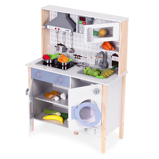 Holzküche für Kinder mit Geräuschen, LED-Ofen, Waschmaschine und Küchenzubehör ECOTOYS