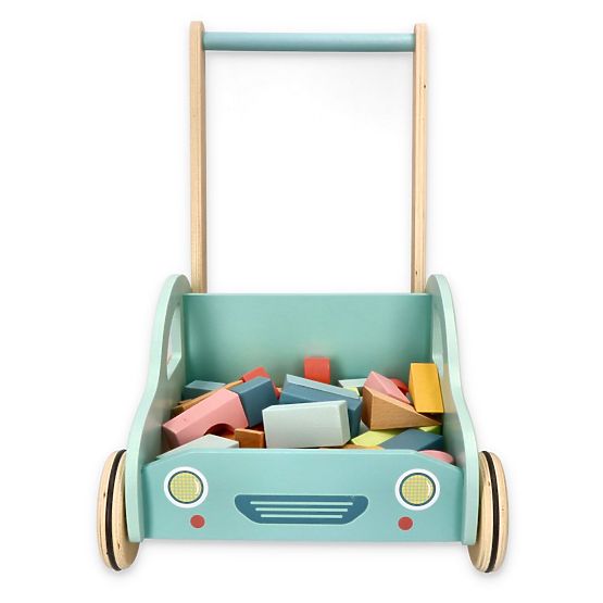 Holzlauflernwagen mit Bausteinen Auto