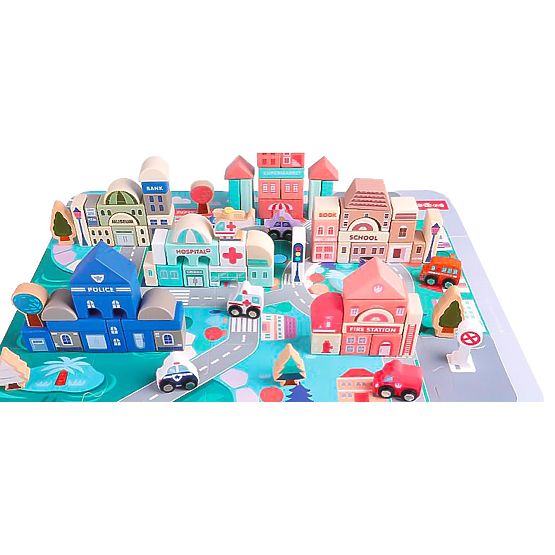 Holzlernbausteine Stadt mit Unterlage 115 Stk. ECOTOYS