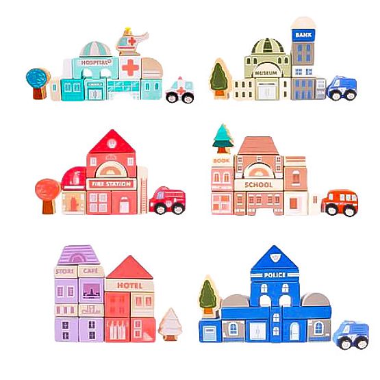 Holzlernbausteine Stadt mit Unterlage 115 Stk. ECOTOYS