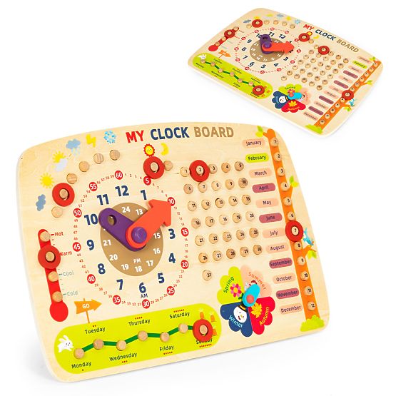 Holzmanipulationstafel für Kinder Kalender Uhr ECOTOYS