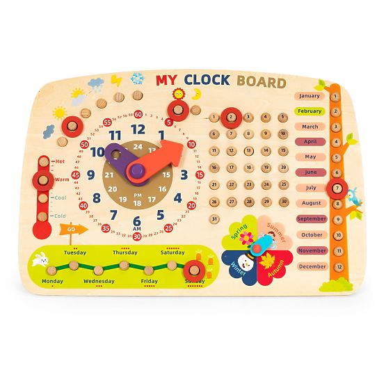 Holzmanipulationstafel für Kinder Kalender Uhr ECOTOYS