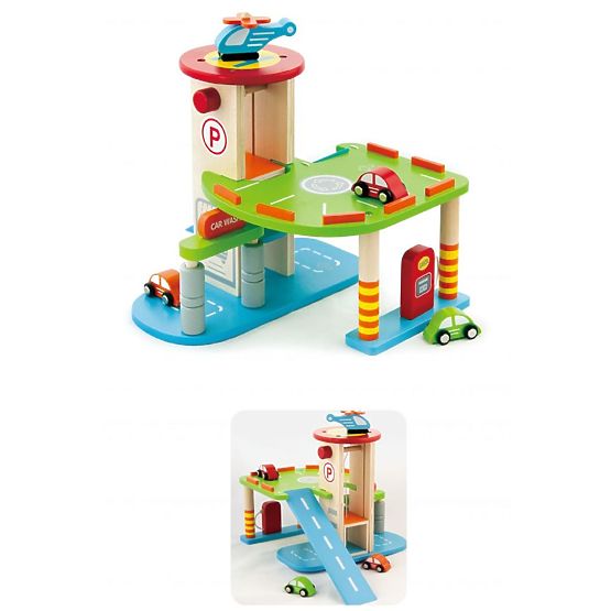Holzparkplatz - Spielset mit Aufzug