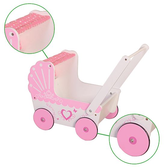 Holzpuppenwagen mit Baldachin ECOTOYS
