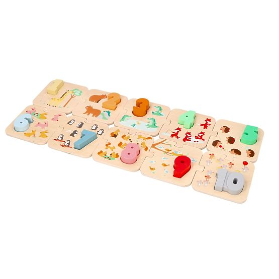 Holzpuzzle mit Tieren - Montessori Zahlenlernen